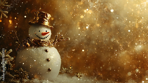 un fondo brillante con destello de luz colorido con un muñeco de nieve navideño con decoraciones y elementos decorativos de navidad photo