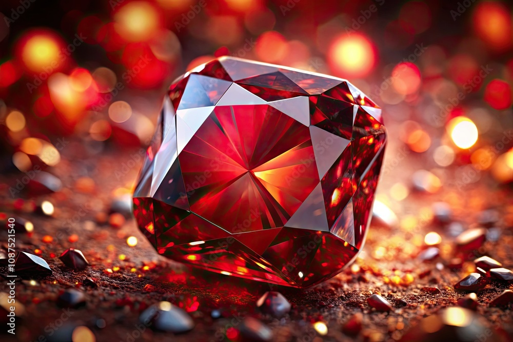 Captivating Red Gemstone Display - Luxury Ruby with Intricate Facets and Brilliant Color