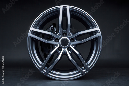 Stylish alloy wheel with glossy finish – Modern and luxurious design, on black background photo