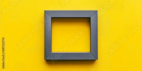 A square frame with a gray base plate is set against a vibrant yellow background, providing an ideal space for your content and creativity within the square frame. photo