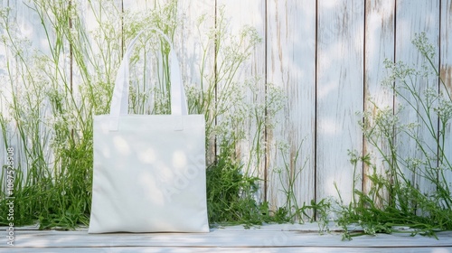 Minimalist white tote bag with long handles eco friendly blank design reusable accessory photo