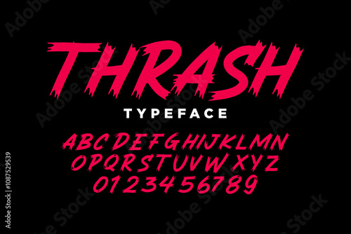 Grunge Horror Font. Hand Made Brush Typeface. Vector Stock Illustration. Bloody Brush stroke Alphabet. Typography for scary headlines and horror movie scenarios.