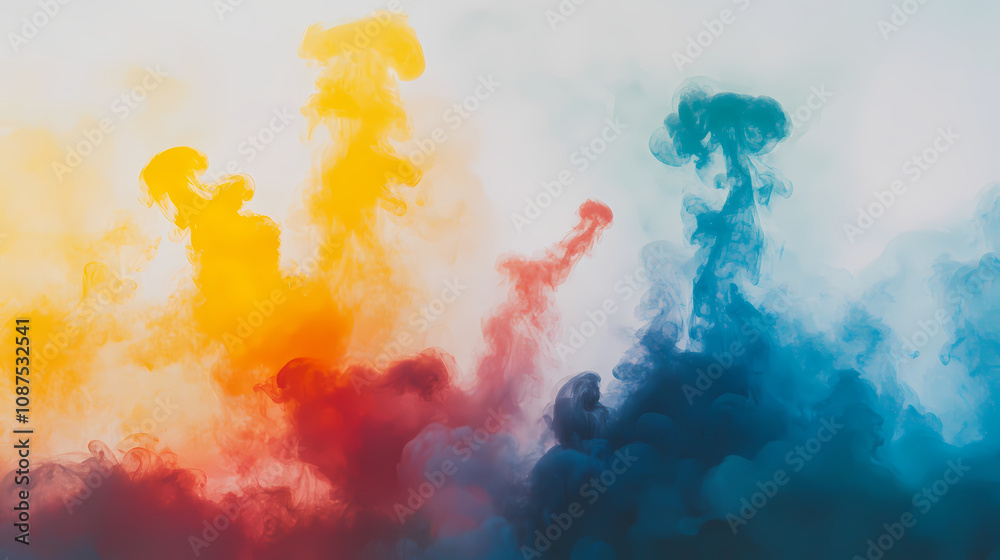 Vibrant smoke bombs explode in rainbow hues against stark white ...