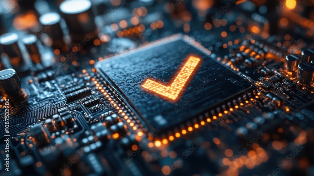 Computer Circuit Board with Check Mark Computer Circuit Board with Check Mark