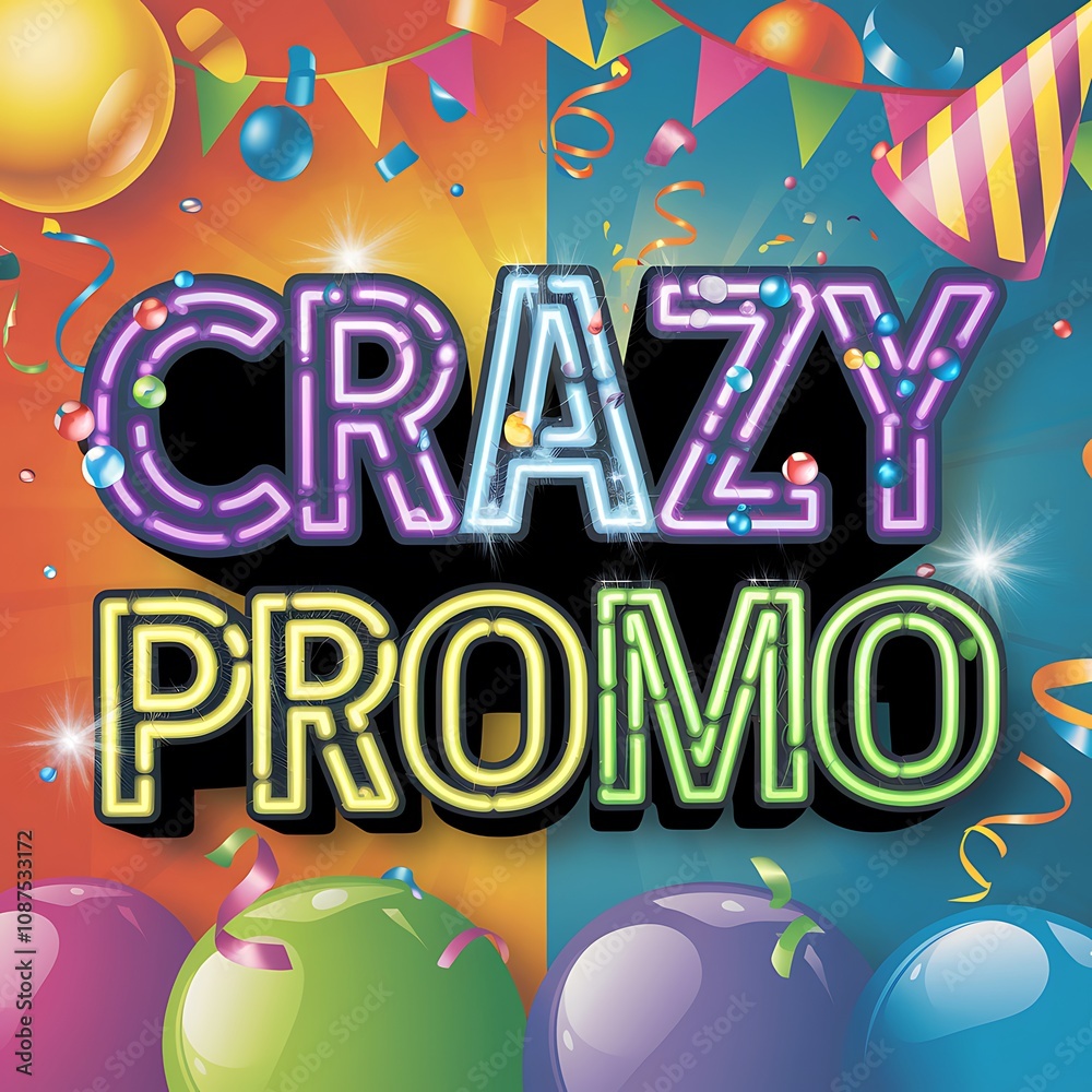 Crazy Promo Neon Sign Festive Balloons Celebration Crazy Promo Neon Sign Festive Balloons Celebration