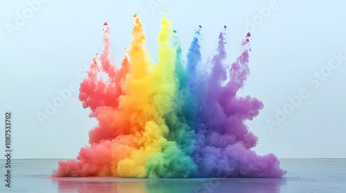 Bright rainbow paint color powder festival explosion burst isolated white background. Rainbow Smoke Clouds. Illustration