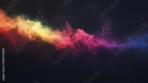 Abstract rainbow powder explosion on black background, color powder, colorful explosion, powder splash, abstract background. Rainbow Smoke Clouds. Illustration
