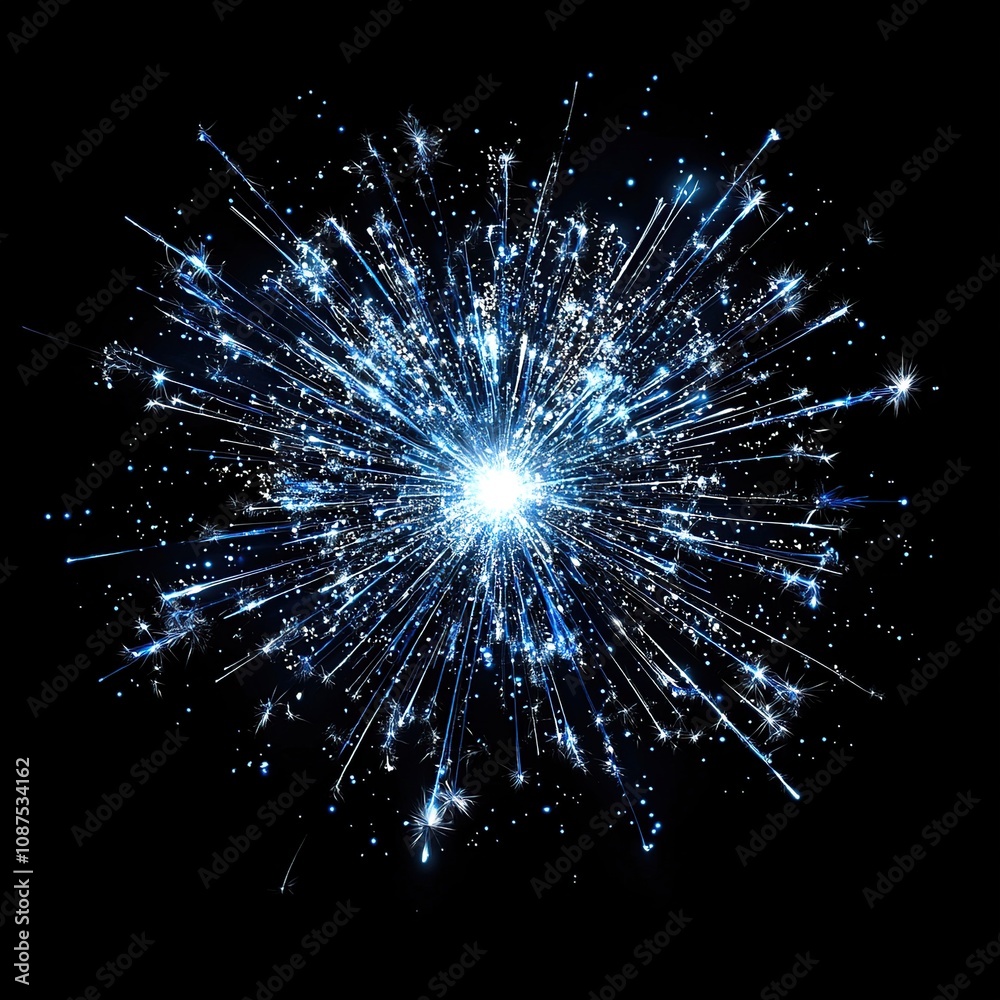 Obraz premium blue and white fireworks on isolated black background