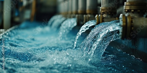 Water Flowing Through Industrial Pipes: A Close-Up View of Clean Water