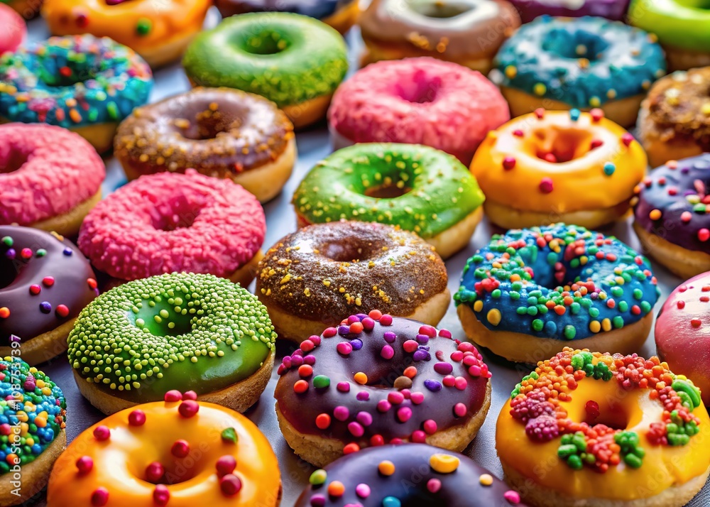 Colorful Mini Donuts on Tray - Rule of Thirds Colorful Mini Donuts on Tray - Rule of Thirds