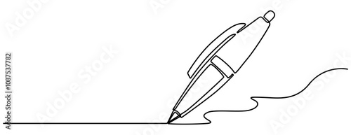 Pen Signature Continuous Line Icon. Continuous one line drawing writing pen isolated minimalist linear illustration made of single line vector illustration. One continuous line drawing of pen writing 