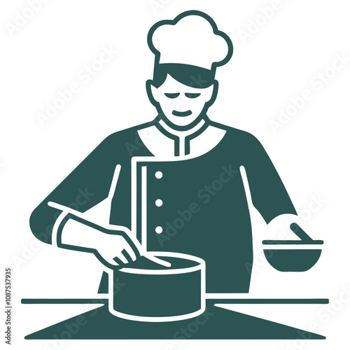 Chef Cooking Outline Vector.