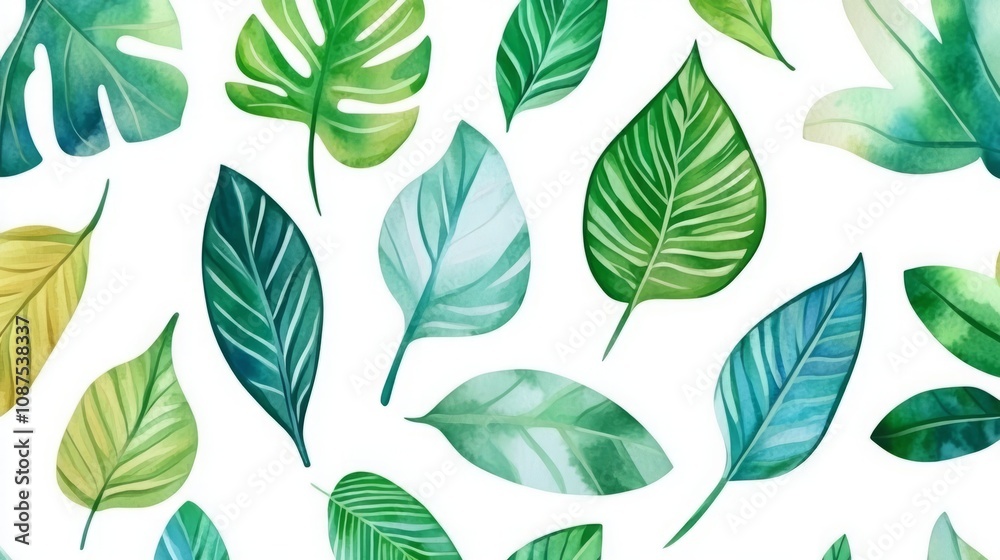 Obraz premium seamless pattern with watercolor tropical leaves cartoon drawing pattern