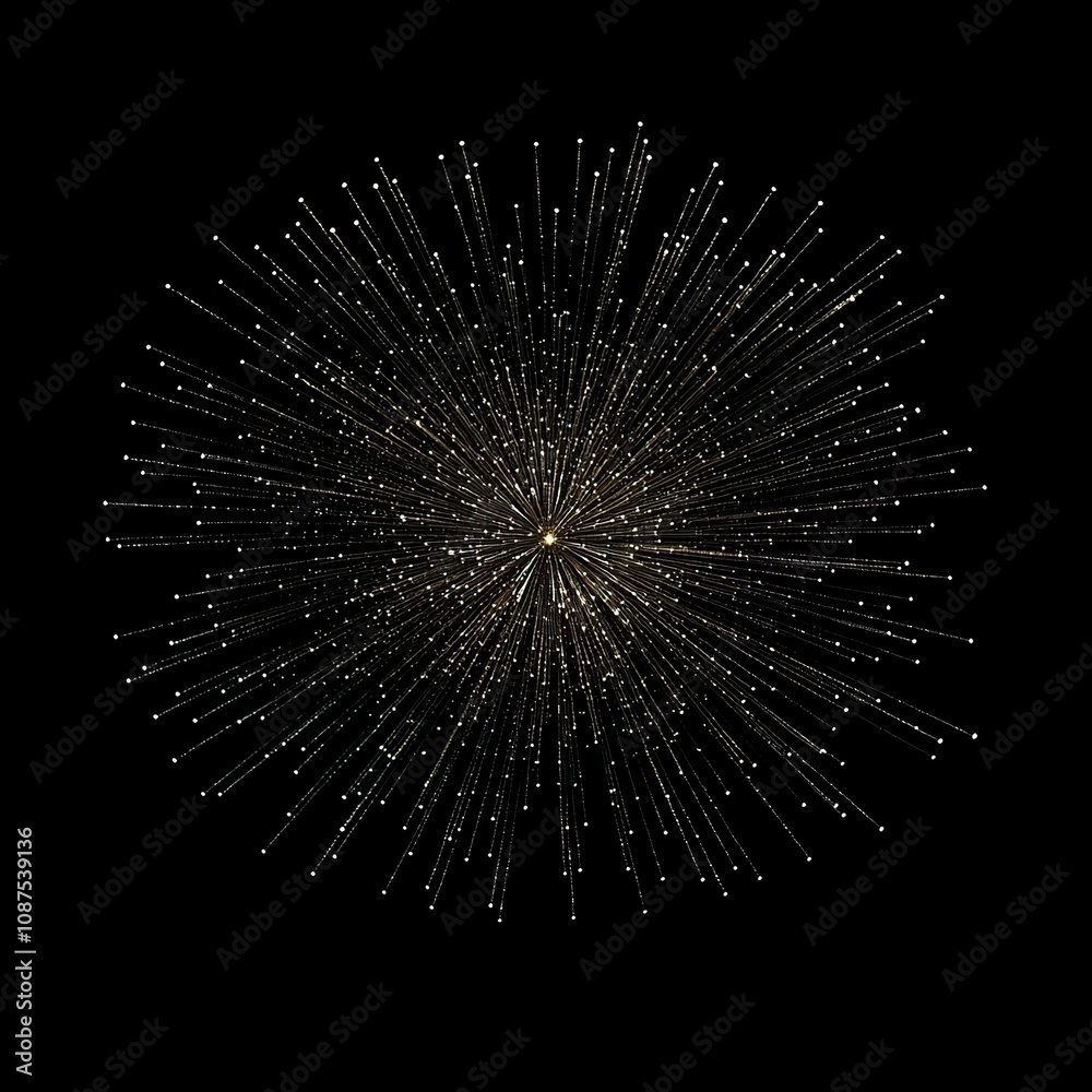 Obraz premium golden fireworks on isolated black background, New Year's or festive celebrations, fireworks