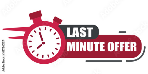 Last Minute Offer" stopwatch graphic with red and black design.