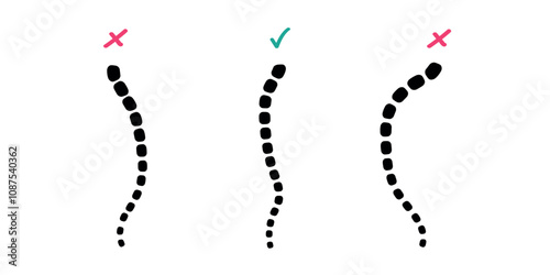 Illustration showing correct and incorrect spine alignments with minimalistic design