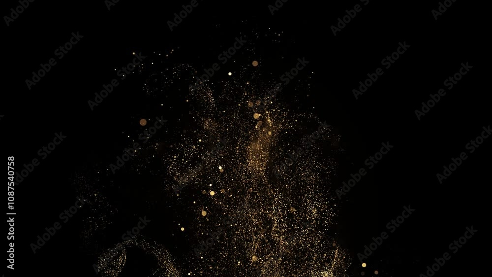 Golden color glitter particles falling with a shining  down overlay effect on Alpha Channel