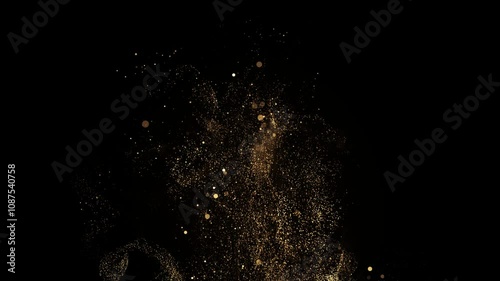 Golden color glitter particles falling with a shining  down overlay effect on Alpha Channel