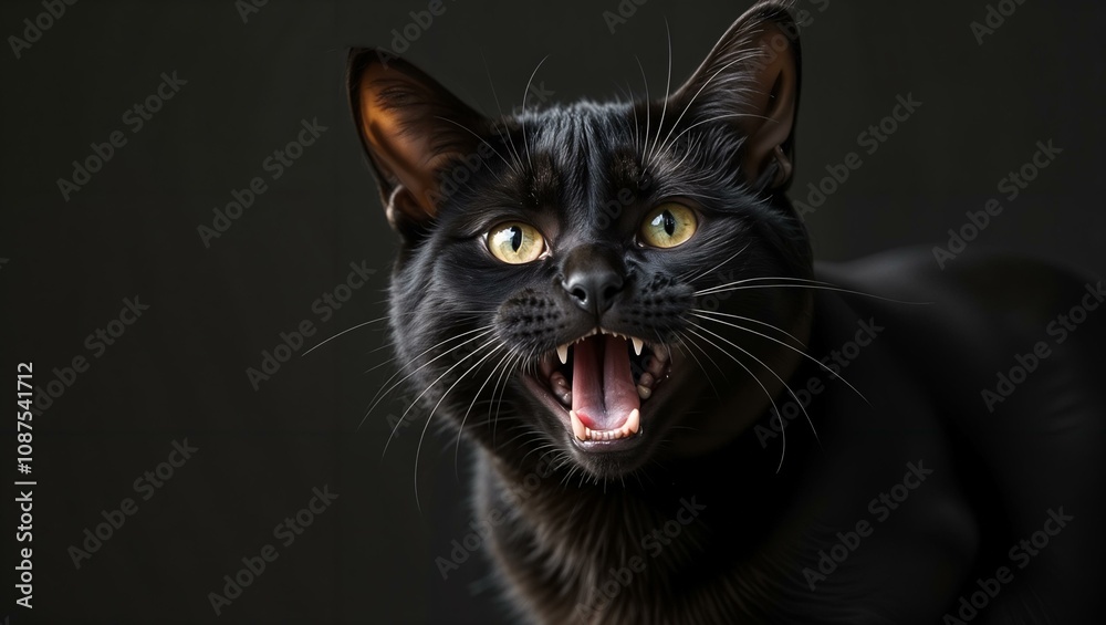 A black cat with piercing green eyes stares directly at the camera, its sleek fur and sharp features creating a striking image. A black cat with piercing green eyes stares directly at the camera, its sleek fur and sharp features creating a striking image.