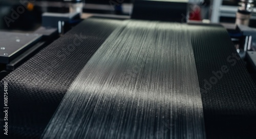 Industrial carbon fiber manufacturing process close-up