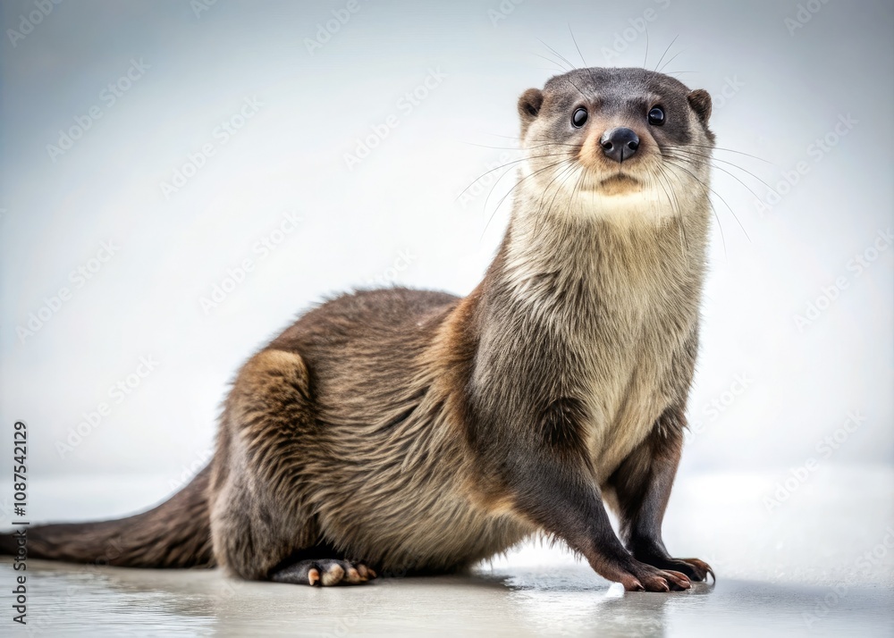 Surreal Otter Portrait on White Background - Isolated Wildlife Photography with Creative Composition for Stock Image Use