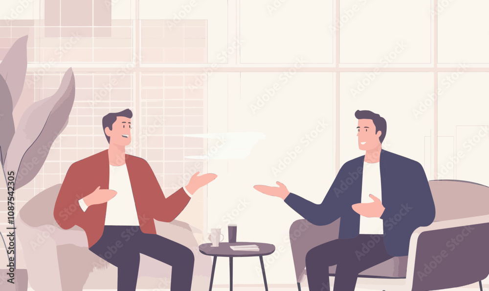Obraz premium Minimalist Flat Vector Business Discussion in Modern Office Setting