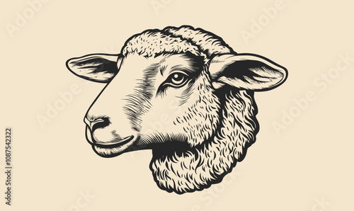 Vintage Sheep Head Engraving Vector Illustration for Rustic Farm Design and Décor