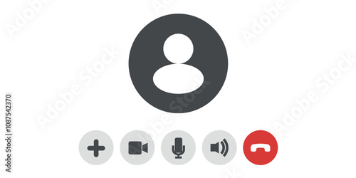 Video call interface icons including microphone, camera, and end call buttons