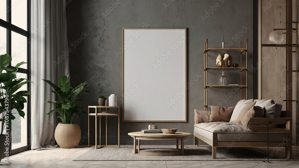 mock up poster frame in modern home interior background, living room, minimalistic style, 3D render, 3D illustration mock up poster frame in modern home interior background, living room, minimalistic style, 3D render, 3D illustration