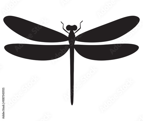 Cartoon dragonfly on white background, Cute dragonfly icon silhouette