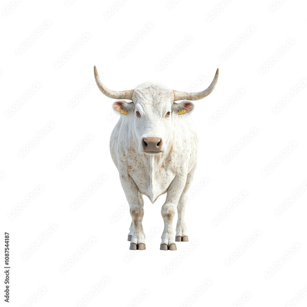 Naklejka premium Majestic White Bull Facing the Camera