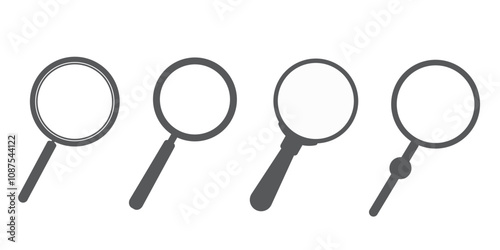 Set of simple magnifying glass icons in gray tones.