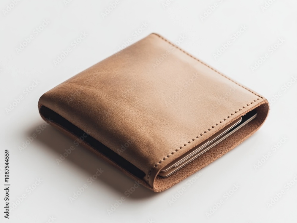 A tan leather wallet, showcasing a minimalist design and functional style. A tan leather wallet, showcasing a minimalist design and functional style.