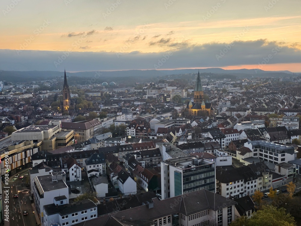 Kaiserslautern Panorama von oben bei Sonnenuntergang