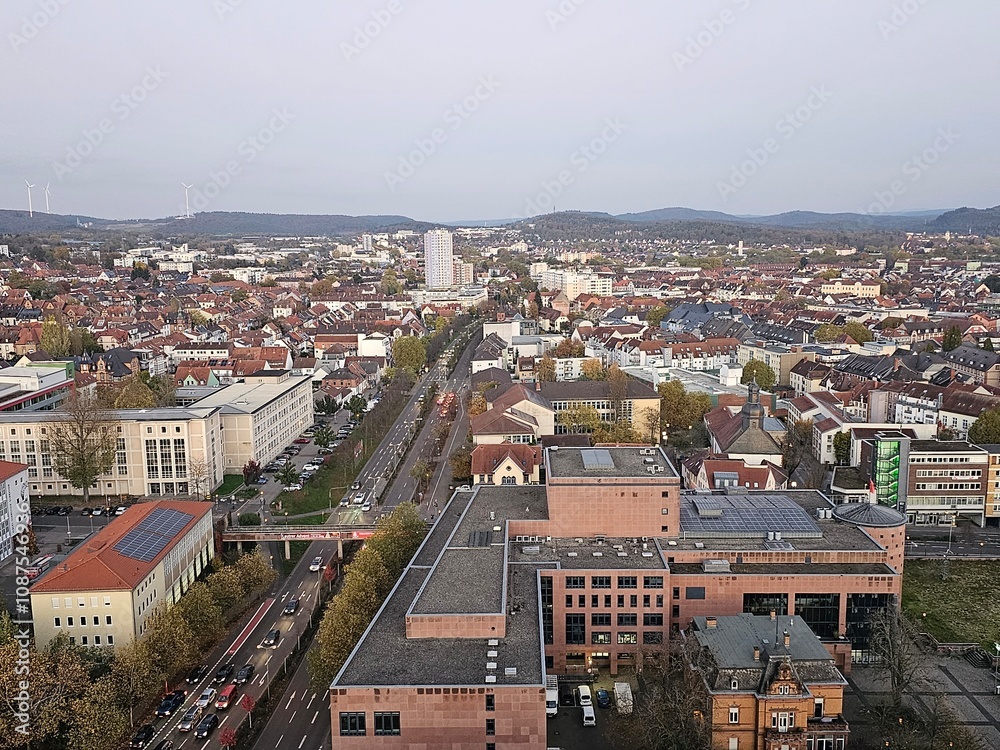 Kaiserslautern Panorama von oben bei Sonnenuntergang