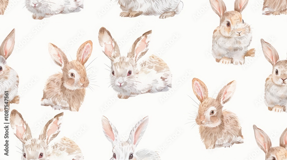 Fototapeta premium seamless pattern with watercolor cute animals cartoon drawing kids pattern