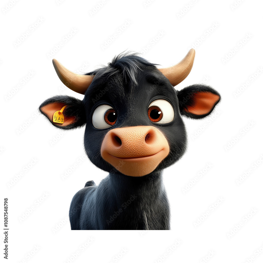 Adorable Cartoon Bull Calf with Curious Expression Adorable Cartoon Bull Calf with Curious Expression