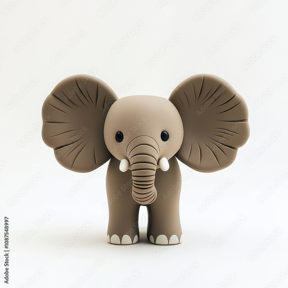 Cute cartoon elephant figure with large ears and big eyes, perfect for children's decor or playful themes. isolated on white background.