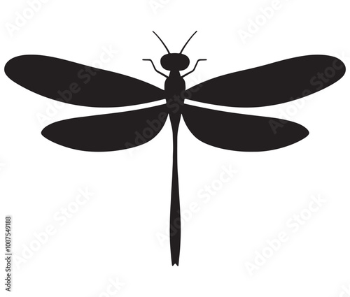 Cartoon dragonfly on white background, Cute dragonfly icon silhouette