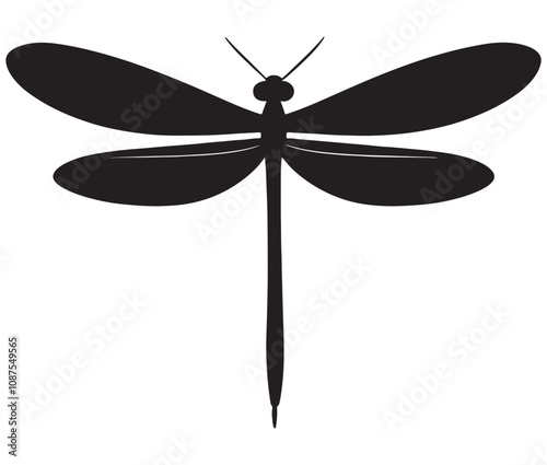 Cartoon dragonfly on white background, Cute dragonfly icon silhouette