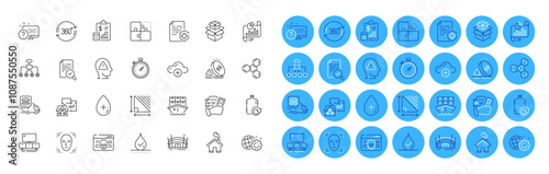 Refill water, Face detection and Cloud computing line icons pack. Medical certificate, Oil serum, Chemical formula web icon. Restructuring, Home, Triangle area pictogram. Online quiz. Vector