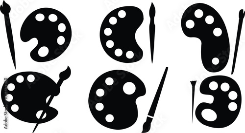 Flat vector painting tools in childish style,Hand drawn art paint brushes,All painting tools and kit silhouette 