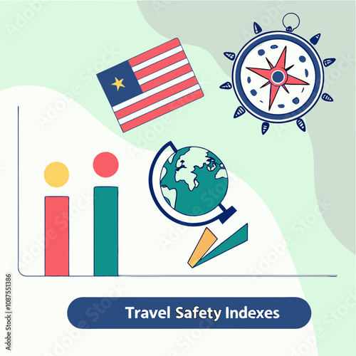 This vector illustration showcases a travel icon set featuring a detailed world map, representing global exploration