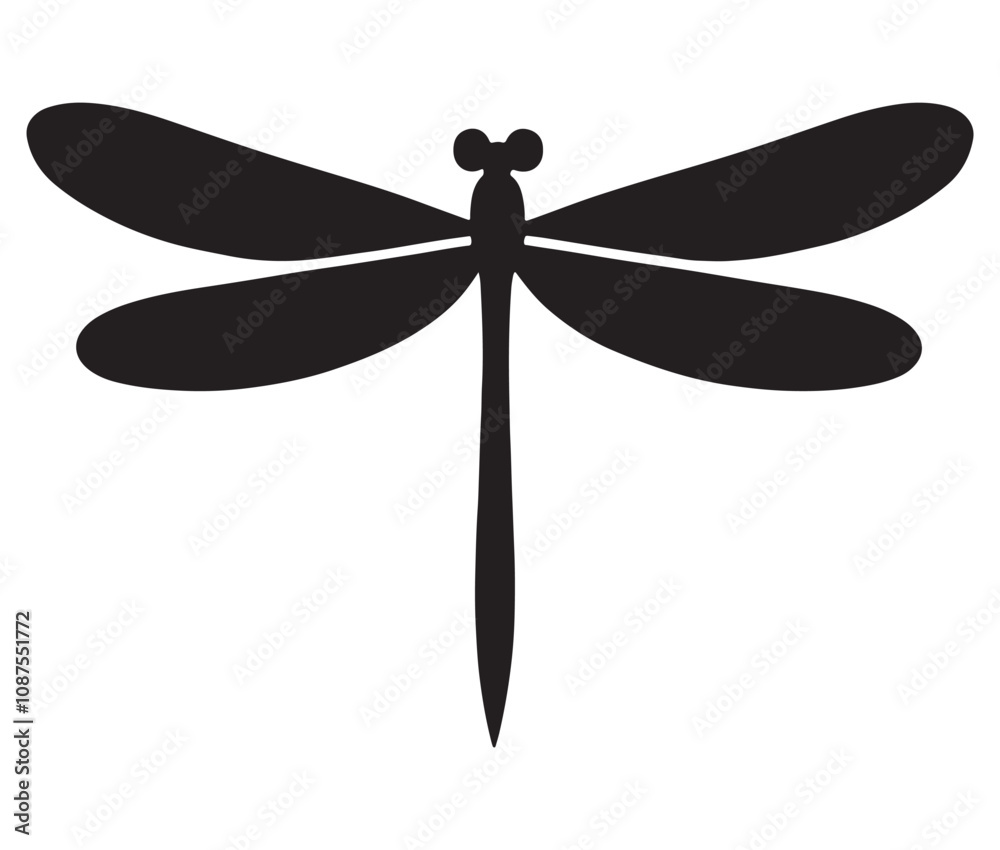 Cartoon dragonfly on white background, Cute dragonfly icon silhouette
