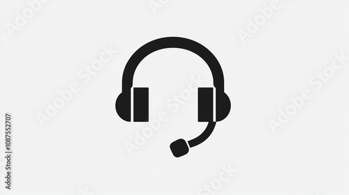 A black and white icon of a headset with a microphone.