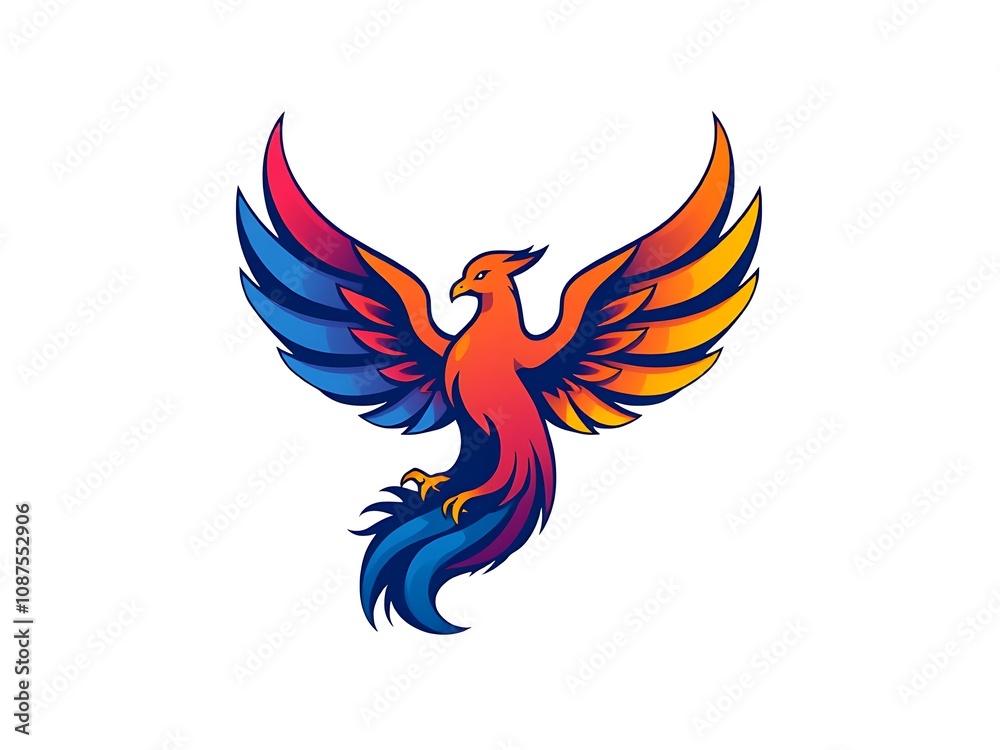 Obraz premium Majestic Rainbow Phoenix: A Vibrant Vector Illustration. AI Generated