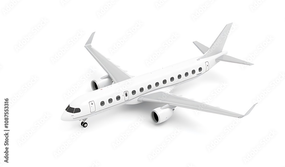 Sleek White Passenger Jet: 3D Render on Clean Background. AI Generated