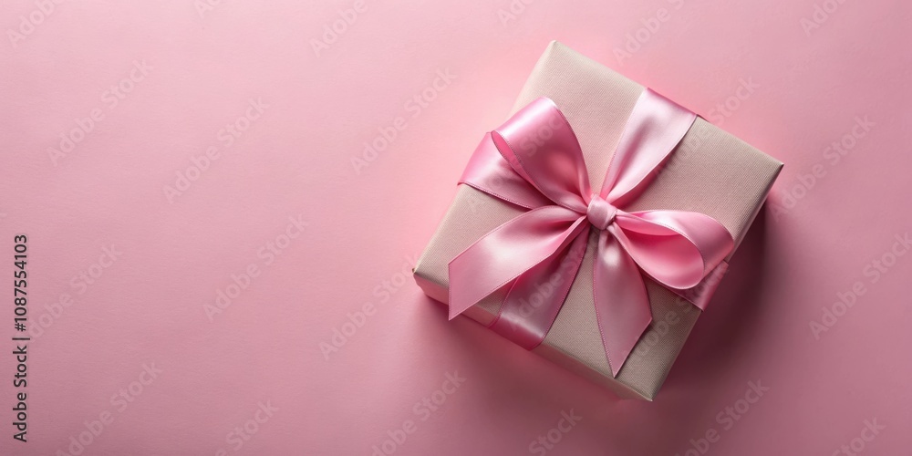 A single gift box with a pink satin bow, on a pale pink background, perfect for special occasions. A single gift box with a pink satin bow, on a pale pink background, perfect for special occasions.
