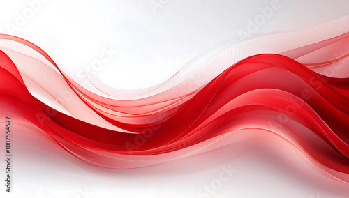 Red smooth wave lines Wave element white background Designed with a material that has a surface similar to a translucent frosted coating with a soft but luxurious texture.