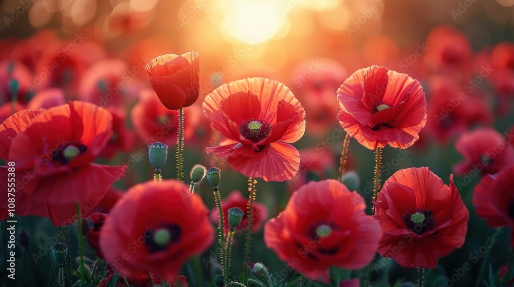 Obraz premium Romantic Scarlet Blossoms Swaying in the Sunset Breeze. 